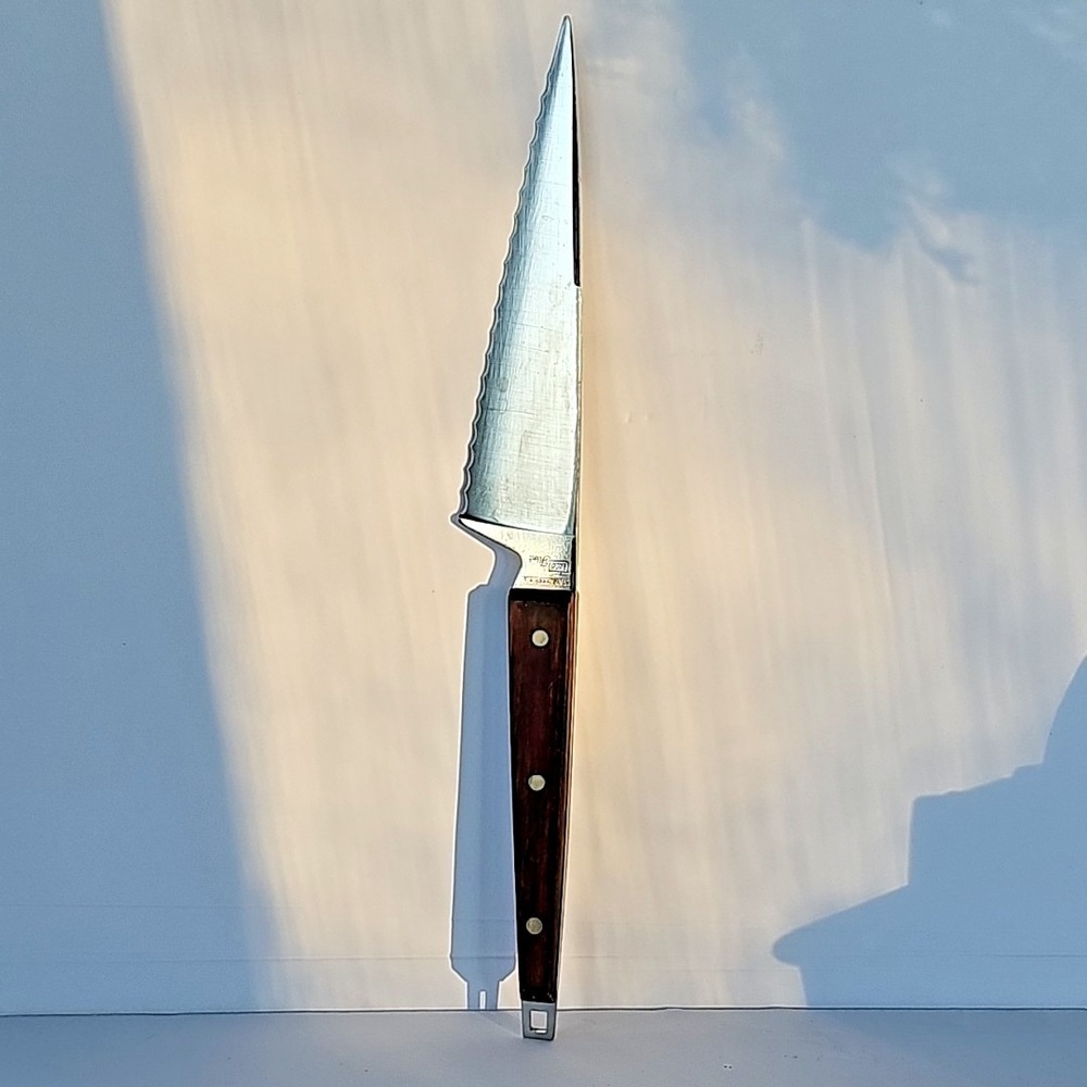 Vtg MCM Ekco Flint Serrated Knife Stainless‎ 5" Arrowhead Wood Handle USA 1952